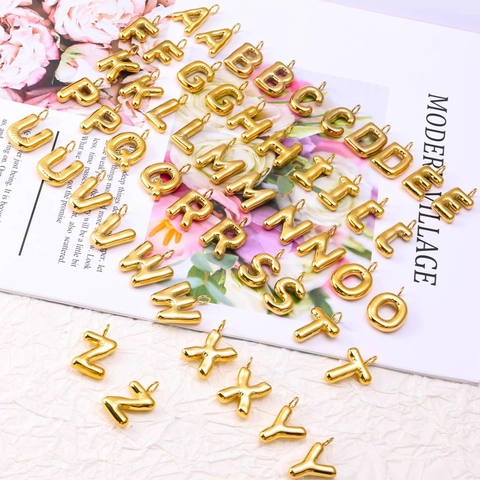 Puffy Balloon Letter Charms Stainless Steel DIY Alphabet Pendants For Necklace Bracelet Making Trendy Bubble Design Accessories
