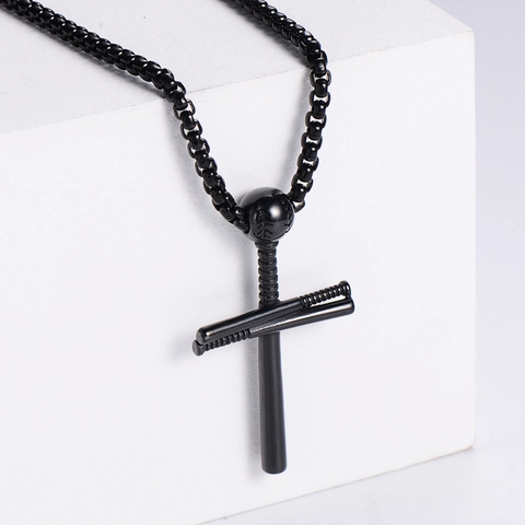 Collana Con Pendente A Croce Di Mazza Da Baseball In Acciaio Inossidabile Gioielli Sportivi Da Uomo Punk Hip Hop Lucidato