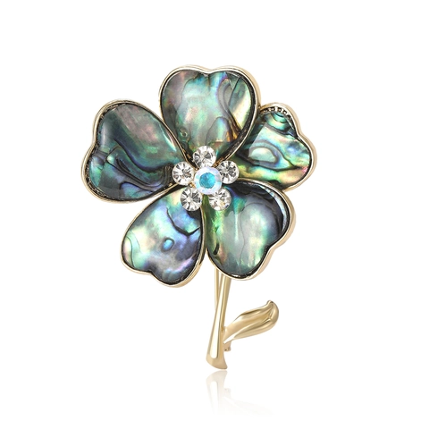 Retro Alloy Flower Brooch For Women Golden Shell Petal Pin Rhinestone Inlaid Corsage For Suit Shirt Dress Fashion Jewelry Accessories
