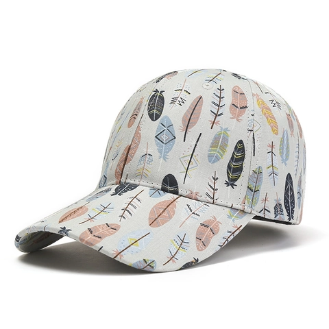 Mode Bedruckte Baumwolle Baseballkappe Koreanischer Stil Blatt Feder Muster Glückssymbole Verstellbarer Sonnenhut Unisex