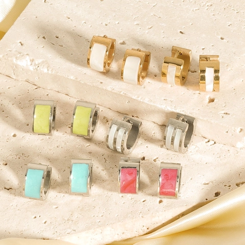 Orecchini a Cerchio a Superficie Larga in Acciaio Inossidabile per Donna Placcati in Oro 18K Smalto a Conchiglia Gioielli Geometrici