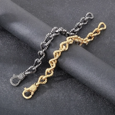 Pulsera De Cadena De Cuerda Trenzada Retro Para Hombre Acero De Titanio Cierre De Langosta Grabado Joyería Punk