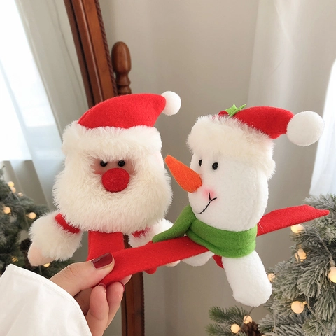 Simpatico Bracciale Slap in Peluche di Natale Morbido Tessuto Cartone Animato Bambola Slap Band per Decorazione Festa Pupazzo di Neve Regalo di Babbo Natale