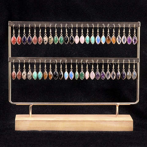 Pendientes Colgantes de Piedra Semipreciosa Facetada Talla Marquesa para Mujer Aleación Chapada en Oro Joyería de Amatista