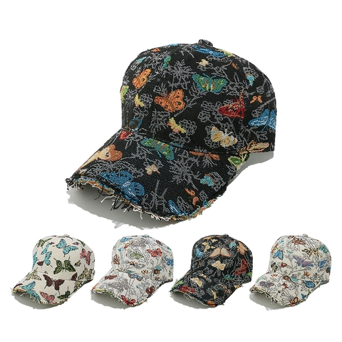 Casquette De Baseball Jacquard Papillon Bord Effiloché Protection Solaire Chapeau Extérieur Vintage Femmes