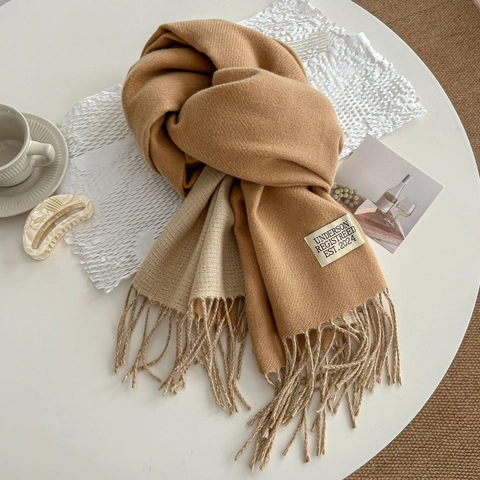 Sciarpa Imitazione Cashmere Doppio Lato Caldo Ispessito Lunghe Frange Tinta Unita Semplice Elegante Versatile Donne