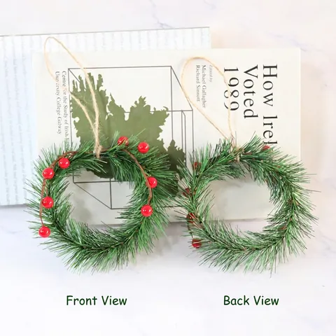 Christmas Artificial Pine Needle Wreath Red Berry Hanging Ornament For Home Party Door Decoration PVC And Foam