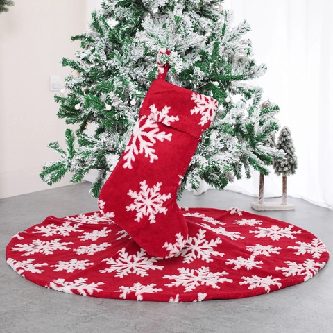 Gonna Per Albero Di Natale E Calze Jacquard Fiocco Di Neve Peluche Rosso Bianco Decorazione Per Feste Casa