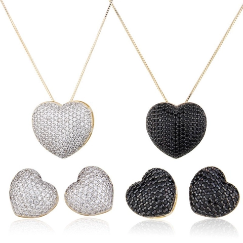 Herzform Schmuck Halskette Und Ohrstecker Kupfer Vergoldet Pavé Zirkonia Für Damen Romantisches Elegantes Accessoire