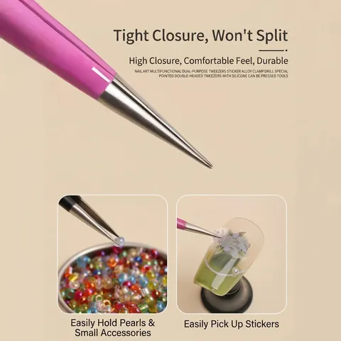 Pinzette Di Precisione A Doppia Testa Per Nail Art In Acciaio Inossidabile Antistatiche Testina In Silicone Strumenti Manicure