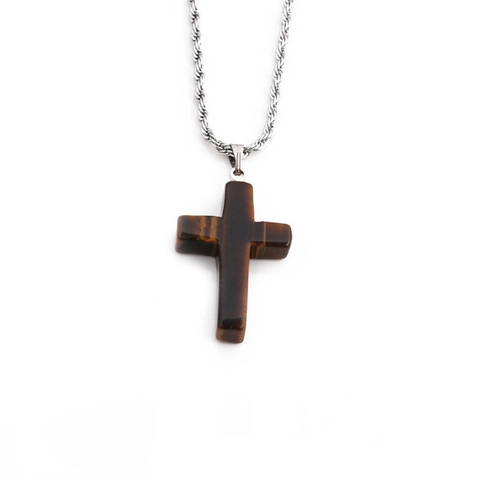 Edelsteen Kruis Hanger Ketting Met Roestvrijstalen Touwketting Klassieke Mode Sieraden Unisex