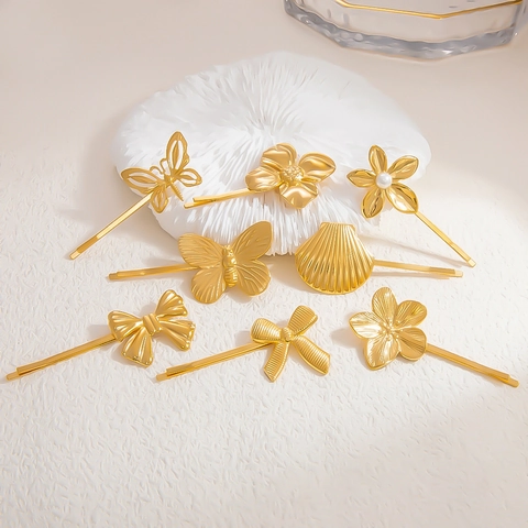 18K Vergoldet Edelstahl Blume Schmetterling Muschel Haarklammern Für Damen Elegant Minimalistisch Wasserdicht Hypoallergen Haarnadel Schmuck