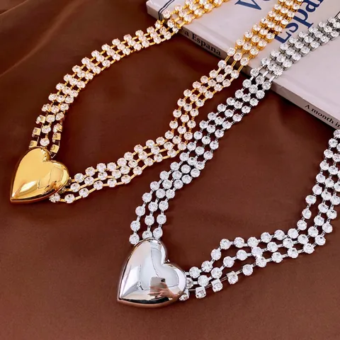Women Multi-Layer Waist Chain Alloy Shiny Rhinestone Heart Pendant Body Chain Fashion Decorative Jewelry Adjustable