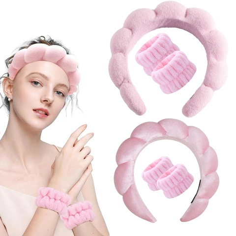 Sponge Padded Spa Headband Wristband Set Terry Cloth Cloud Headband For Face Washing Makeup Women Hair Accessories