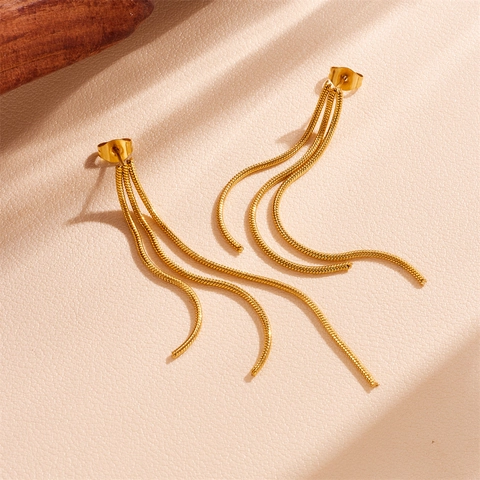 Stainless Steel Tassel Earrings Multi Strand Snake Bone Chain Vacuum Plated Gold Minimalist Fashion For Women