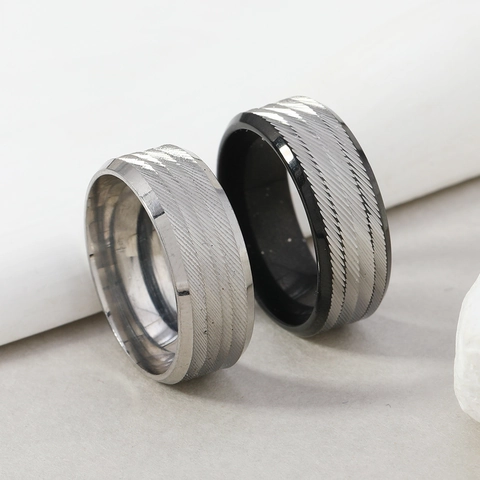 Anello Da Uomo In Acciaio Inossidabile Con Motivo Texturizzato Di Diagonale Sarga Stile Industriale Gioielli