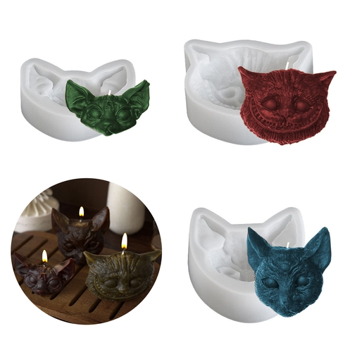 Cat Head Silicone Mold DIY Scented Candle Crafting Gothic Devil Design For Resin Epoxy Casting Handmade Home Ornament
