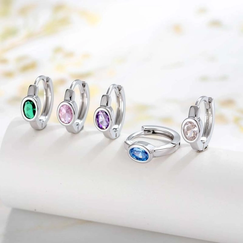 Orecchini A Cerchio Con Zircone Ovale Geometrici Colorati In Rame Gioielli Di Moda Delicati Per Donne Ragazze