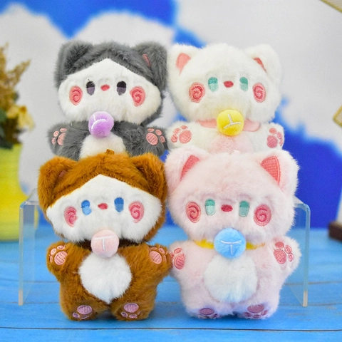 Cute Cartoon Cat Plush Keychain Soft Stuffed Kitty Doll Bag Charm Mini Animal Plushie Toy For Women Kids Gift 12cm