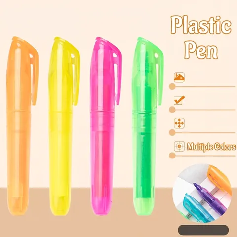 Mini Textmarkers Markeerstiften Plastic Transparant Schuine Punt Fluorescerende Kleuren Voor Student Tekening Graffiti