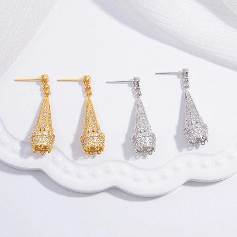 Pendientes de Gota en Plata de Ley 925 con Circonia Incrustada Forma de Campana para Mujer Lujo Ligero Vintage 3D Borla
