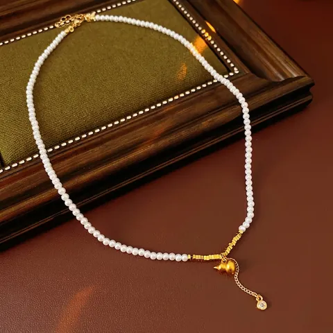 Retro Gold Plated Copper Necklace With Faux Artificial Pearls And Zirconia Gourd Pendant Tassel Choker For Women Wedding Banquet Jewelry