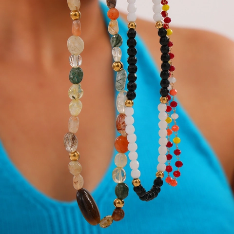 Bohemian Stainless Steel Natural Stone Beaded Necklace For Women Colorful Layered Design Handmade Fashion Jewelry Gift