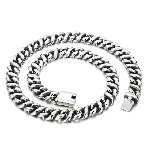 Stainless Steel Cuban Link Necklace For Men Chunky Heavy Curb Chain Streetwear Punk Jewelry With Square Box Clasp
