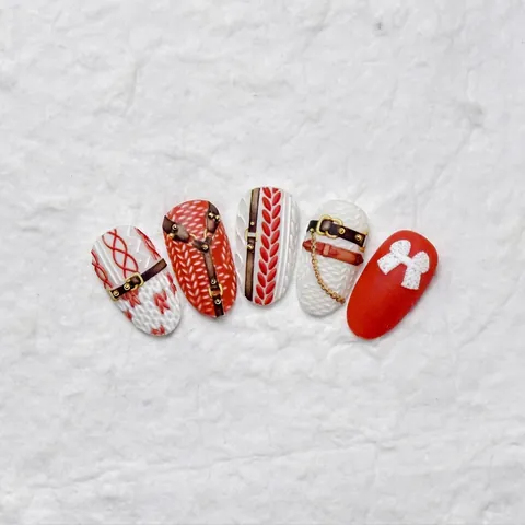5D Embossed Nail Stickers Brown Leather Belt Design Metal Chain Pattern Vintage Style Self Adhesive Manicure Decoration