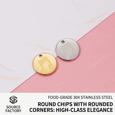 Musical Note Round Circle Pendant 304 Stainless Steel Mirror Polished For DIY Necklace Bracelet Jewelry Making Charm