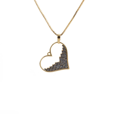 Gold Vergoldete Kupfer Herz Anhänger Halskette Für Damen Micro Pave Zirkonia Box Kette Eleganter Schmuck