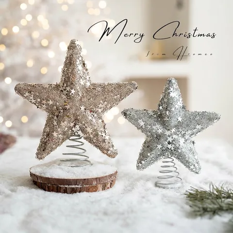 Étoile De Sommet De Sapin De Noël Paillettes Écume Étoile À Cinq Branches Décoration De Fête Étincelante Base À Ressort