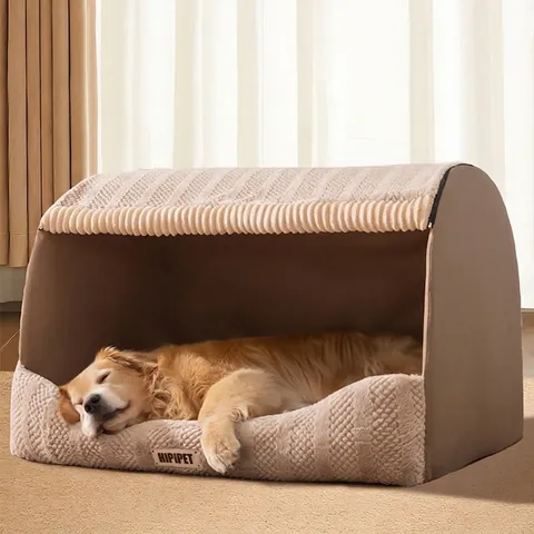 Semi Enclosed Pet Bed Warm Plush Cave House For Dogs And Cats Anti Slip Cat Scratch Leather Winter Sleeping Nest