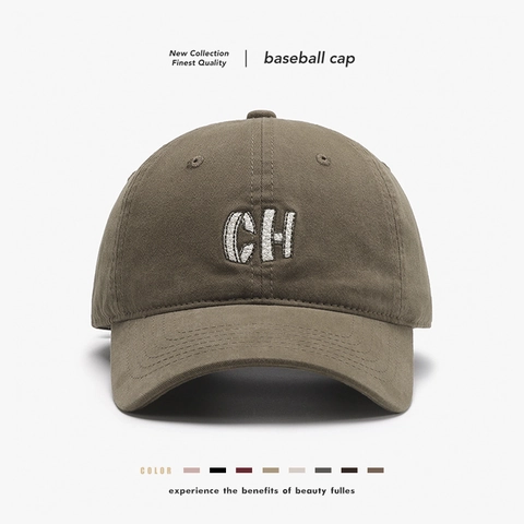Baseball Cap Cotton Breathable Sun Protection Adjustable Metal Buckle Outdoor Travel Vintage CH Letter Embroidery Unisex