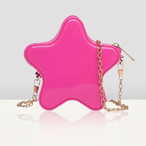 Bolso Bandolera En Forma De Estrella PVC Jelly Acabado Brillante Cadena Dorada Estilo Dulce Para Mujeres Y Niñas Cremallera