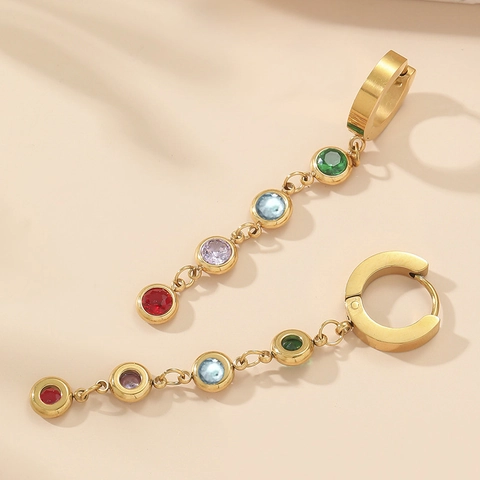 Stainless Steel Tropfenohrringe 18K Vergoldet Bunte Zirkon Lange Quaste Geometrische Baumeln Für Frauen Süßer Stil