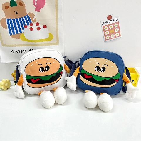 Bolso Bandolera Para Niños Lona Dibujos Animados Hamburguesa Con Extremidades De Felpa 3D Correa Ajustable Divertido
