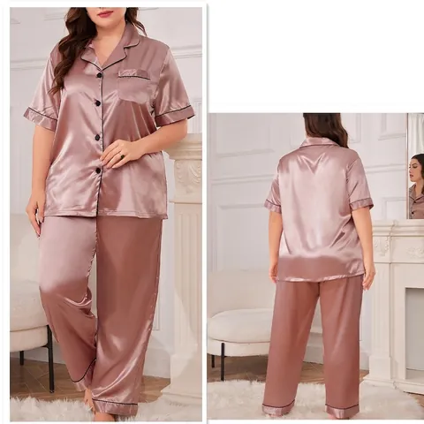 Pijama De Satén Para Mujer Tallas Grandes Camiseta De Manga Corta Con Botones Y Pantalones Largos Ropa De Dormir