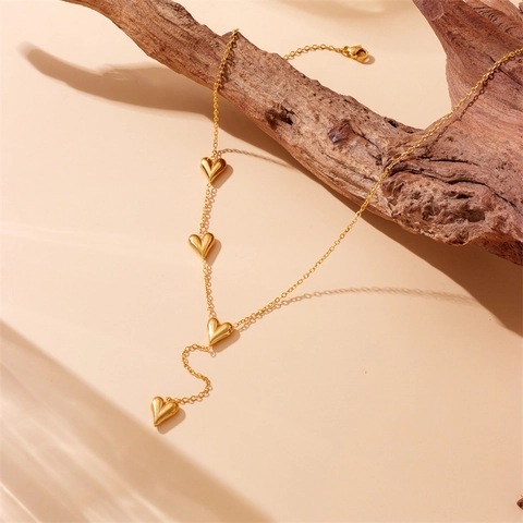 Collier en Y avec Pendentif Cœur en Acier Inoxydable pour Femme Chaîne de Clavicule Réglable Minimaliste Bijoux Élégants