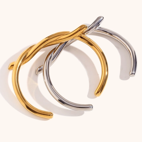 Gedraaide Knoop Open Manchet Armband 18K Verguld Roestvrij Staal Minimalistische Geometrische Bangle Voor Dames Mode