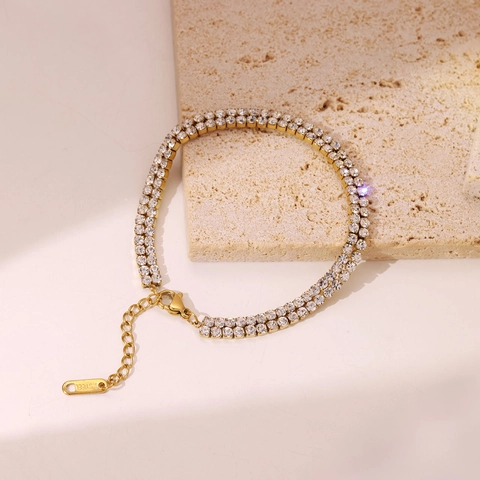 Double Row Zircon Tennis Bracelet Stainless Steel Adjustable Link Chain Elegant Jewelry For Women Korean Style