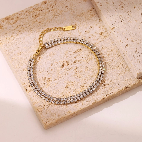 Double Row Zircon Tennis Bracelet Stainless Steel Adjustable Link Chain Elegant Jewelry For Women Korean Style