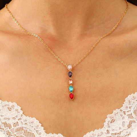Handmade Bohemian Multicolor Stone Pendant Necklace For Women Alloy Beaded Chain Necklace Clavicle Chain Fashion Jewelry