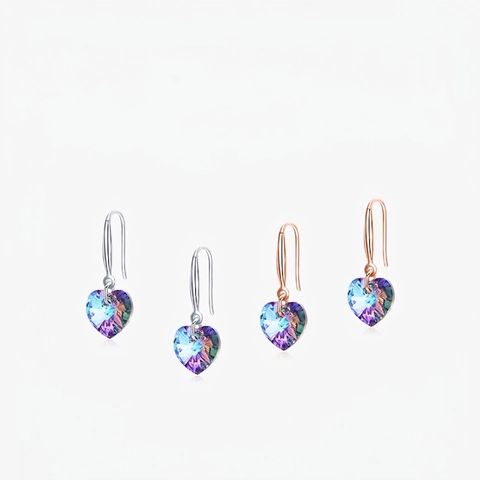 925 Sterling Silber Herz Kristall Tropfen Haken Ohrringe Aurora Farbverlauf Hängend Für Damen Elegant Modeschmuck Geschenk