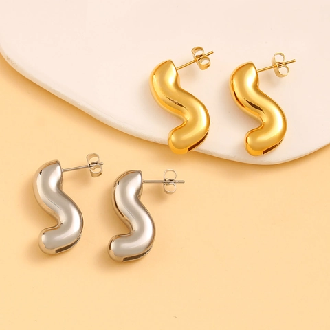 Orecchini a Bottone a Onda a Forma di S in Acciaio Inossidabile per Donna Orecchini Geometrici Curvi Minimalisti Oro Argento Gioielli