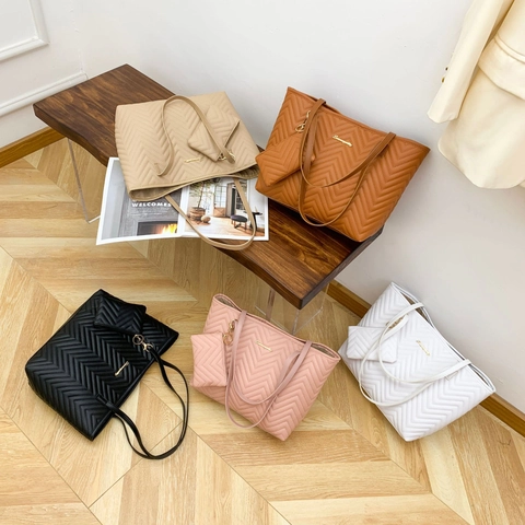 Borsa Tote Trapuntata Chevron E Pochette Grande Capacità Pelle PU Borsa A Spalla Per Donna Viaggio Casual Versatile Trendy