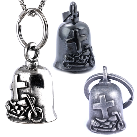 Collana Con Ciondolo Campanella Del Motociclista Acciaio Inossidabile 316L Croce Moto Rilievo Stile Punk Vintage
