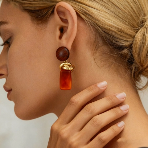 Retro Holz Und Harz Geometrische Hängeohrringe Mit 925 Sterling Silber Ohrstecker