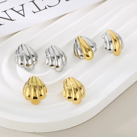 Boucles D'oreilles Puces Coquillages Acier Inoxydable 316L Poli Style Plage Minimaliste Bijoux Rétro Pour Femmes