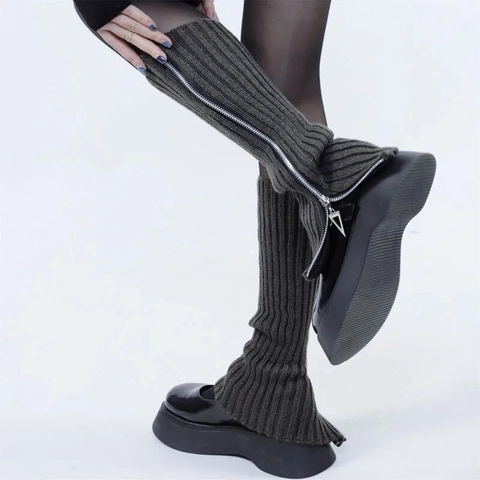 Scaldamuscoli In Maglia Da Donna Design Con Cerniera Acrilico Y2K Gotico Punk Stile JK Calze Lunghe Termiche